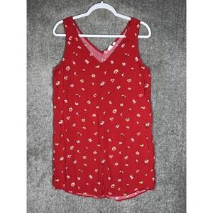 Gap Sleeveless Shift Dress Womens Size Large‎ Red Floral V-Neck Rayon